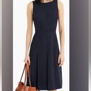 J. Crew Navy Sleeveless Pleated Cashmere Wool STRETCH Crepe Midi Dress Size 8
